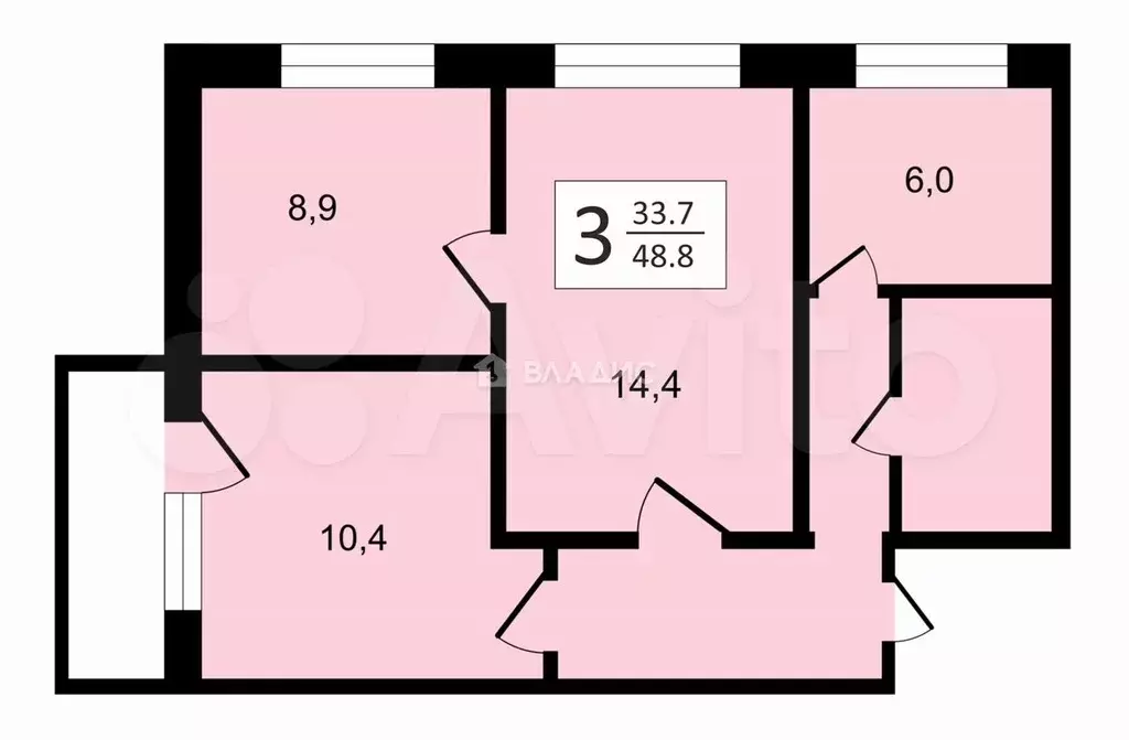 3-к. квартира, 48,8 м, 8/9 эт. - Фото 0