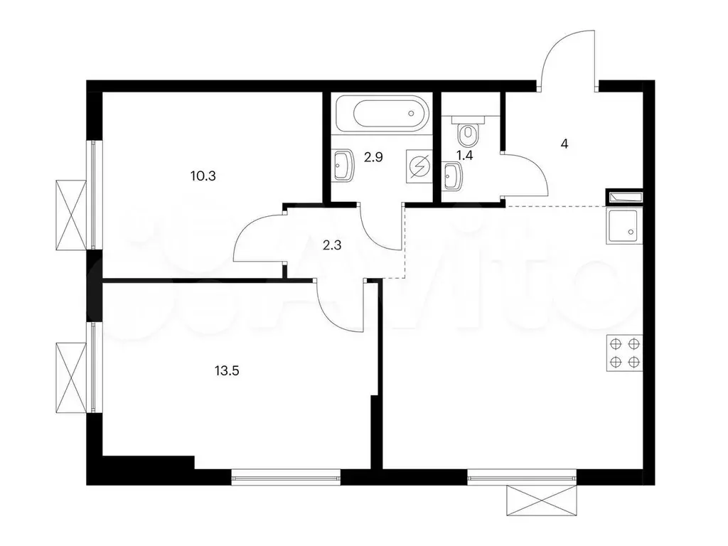 2-к. квартира, 52,5 м, 8/9 эт. - Фото 0