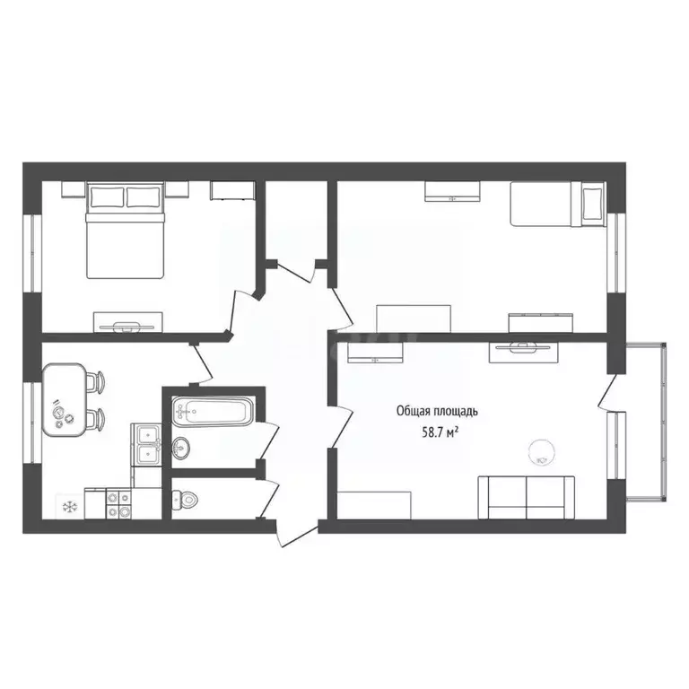 3-к кв. Новосибирская область, Искитим ул. Коротеева, 24 (58.7 м) - Фото 2