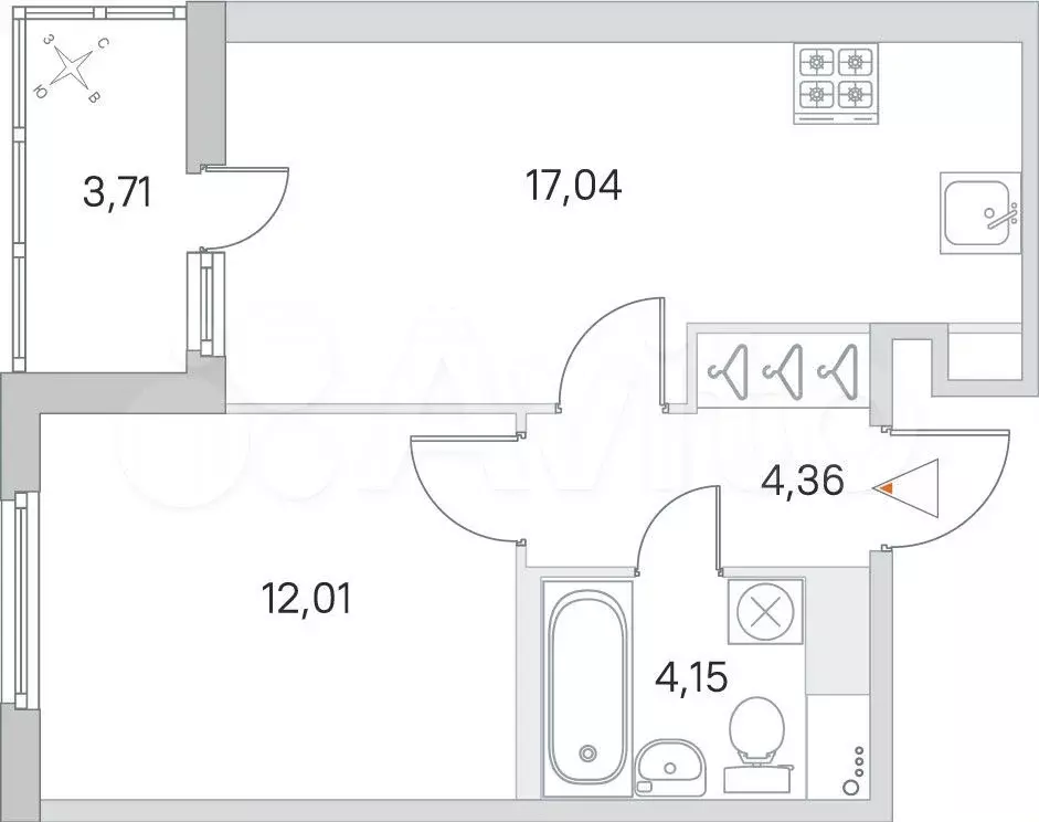 1-к. квартира, 39,4 м, 8/8 эт. - Фото 0