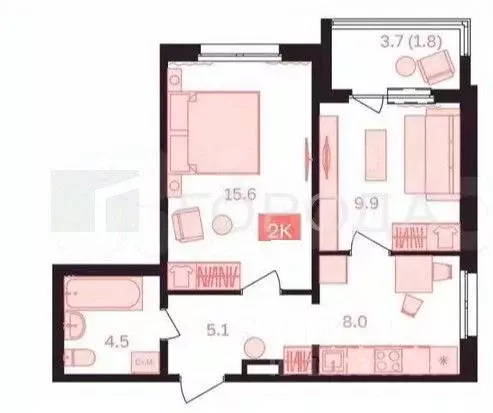 2-к кв. Алтайский край, Барнаул ул. Гоголя, 25А (43.3 м) - Фото 1