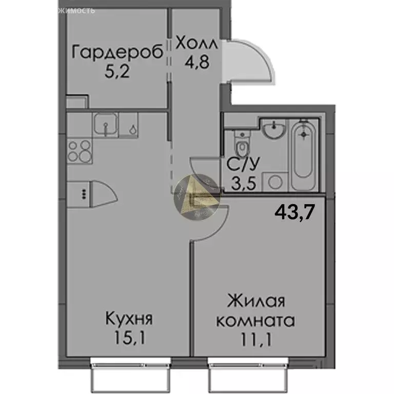 1-комнатная квартира: Санкт-Петербург, Лиговский проспект, 244 (43.7 ... - Фото 1