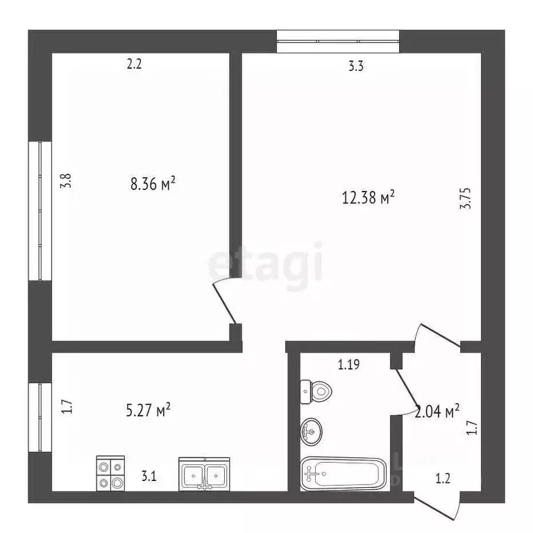 2-к кв. Мордовия, Саранск Дачный пер., 5 (30.1 м) - Фото 1