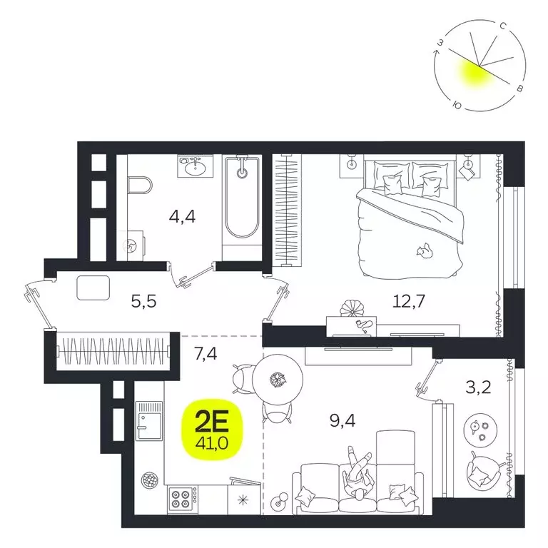 2-комнатная квартира: Екатеринбург, улица Титова, 19Б (41 м) - Фото 0