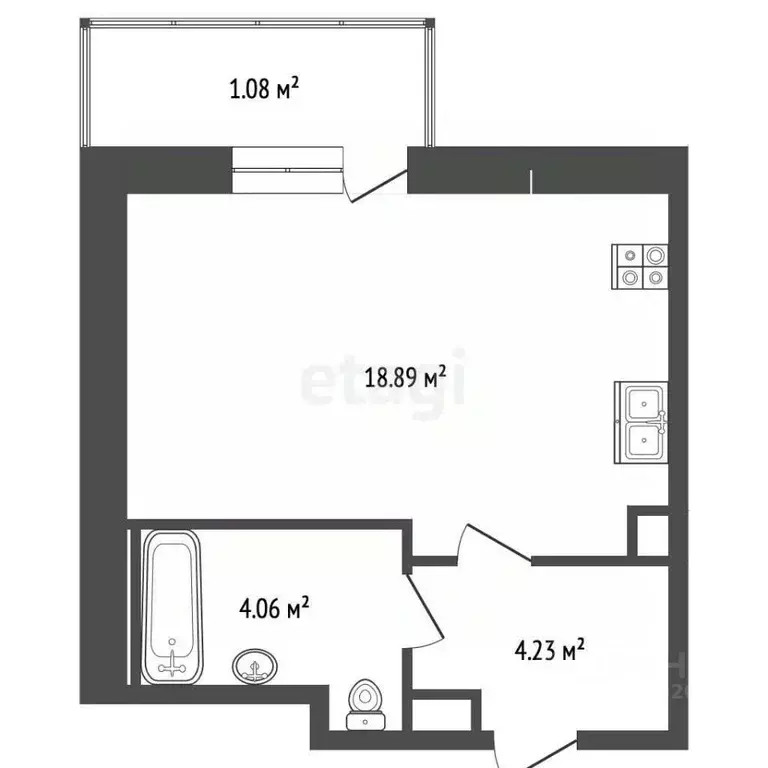 Студия Ярославская область, Ярославль Ильинская ул., 15 (26.64 м) - Фото 1