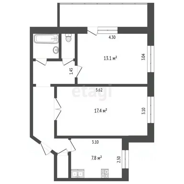 2-к кв. Тюменская область, Тюмень ул. 50 лет Октября, 54 (53.8 м) - Фото 1