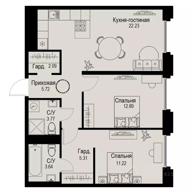 2-к кв. Санкт-Петербург ул. Профессора Попова, 38 (66.87 м) - Фото 0