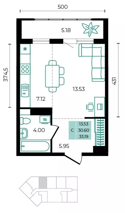 Студия Адыгея, Майкопский район, пос. Тульский ул. Заречная (33.19 м) - Фото 0