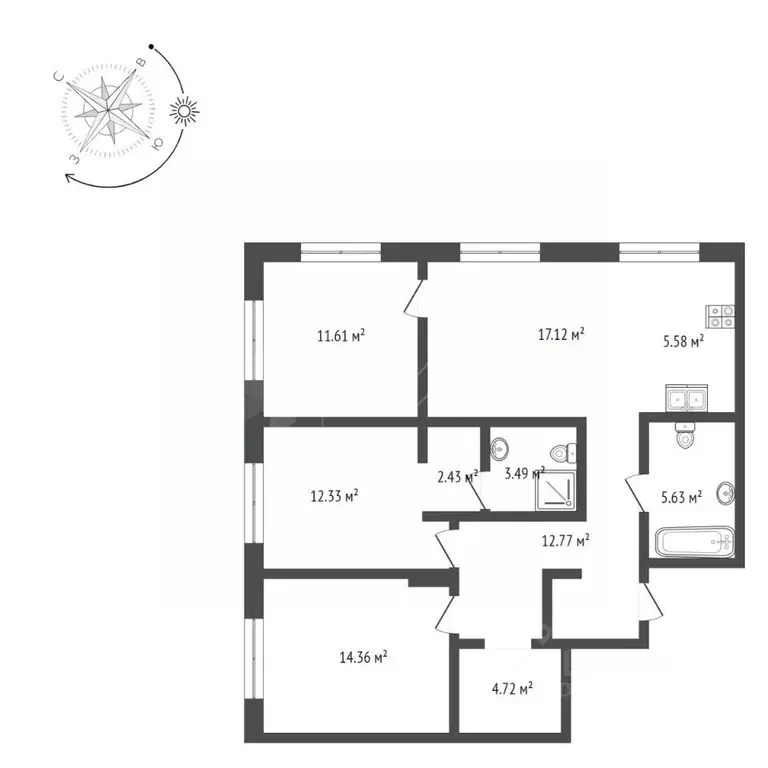 3-к кв. Тюменская область, Тюмень ул. Тимофея Чаркова, 93 (97.5 м) - Фото 2