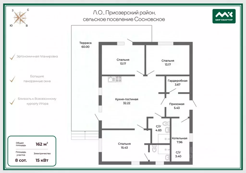 Дом в Ленинградская область, Приозерский район, Сосновское с/пос, д. ... - Фото 2