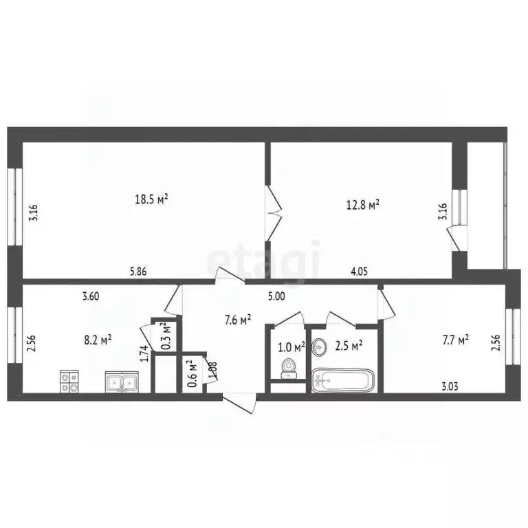 3-к кв. Архангельская область, Котлас ул. Виноградова, 2 (59.2 м) - Фото 2