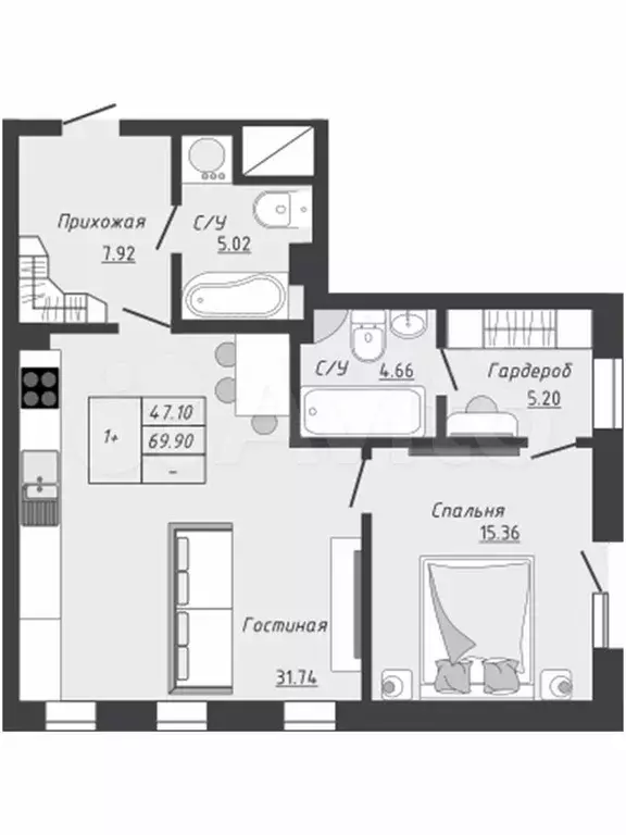 2-к. квартира, 70 м, 2/4 эт. - Фото 0