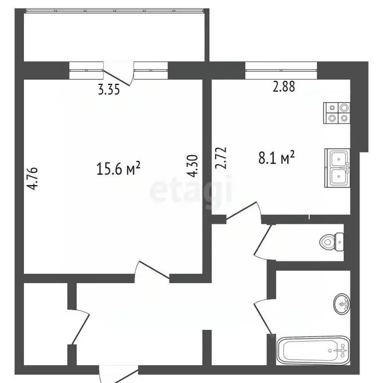 1-к кв. Челябинская область, Челябинск ул. Гюго, 2 (41.4 м) - Фото 1