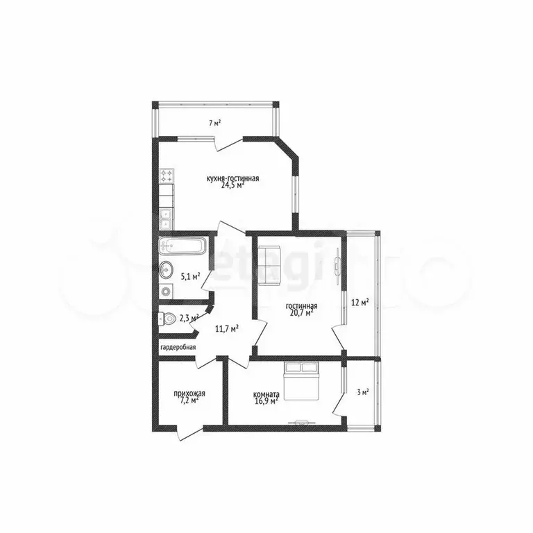 2-к. квартира, 88,4 м, 5/7 эт. - Фото 0