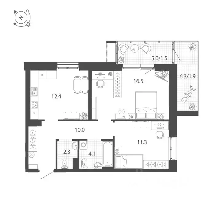 2-к кв. Тюменская область, Тюмень Профсоюзная ул., 55 (60.0 м) - Фото 0