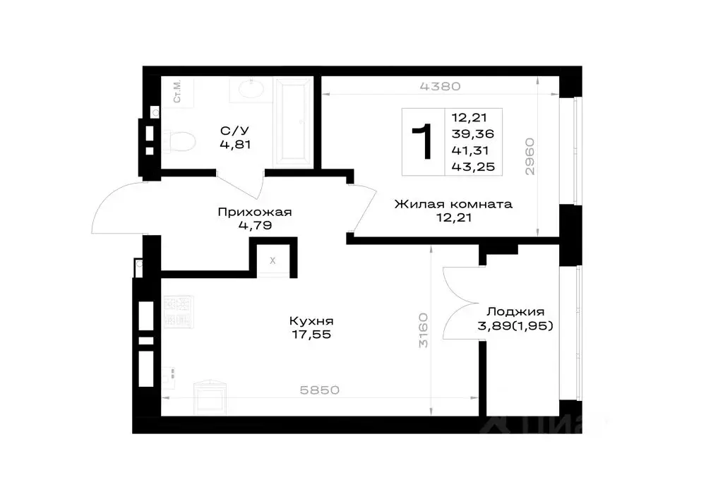 1-к кв. Калининградская область, Гурьевск Включи жилой комплекс (41.31 ... - Фото 1