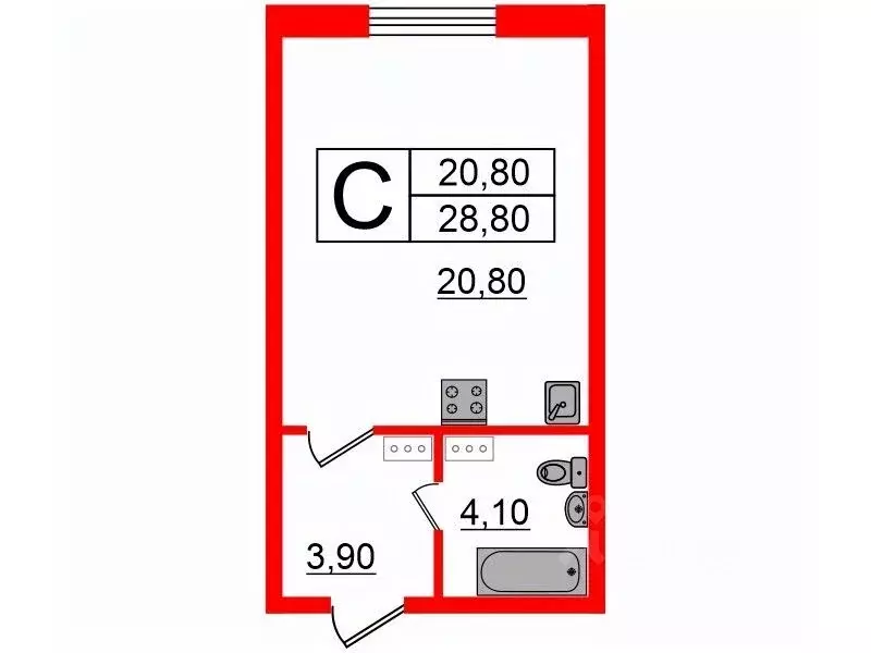 Студия Санкт-Петербург просп. Королева, 64к1 (28.8 м) - Фото 1