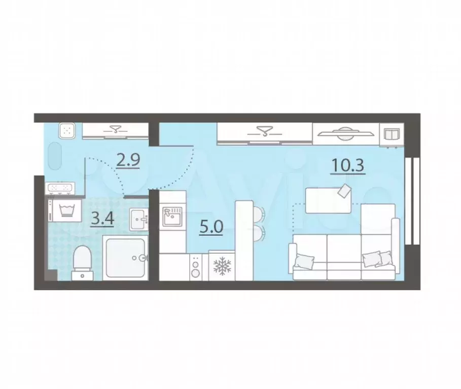 Квартира-студия, 21,6 м, 5/8 эт. - Фото 0