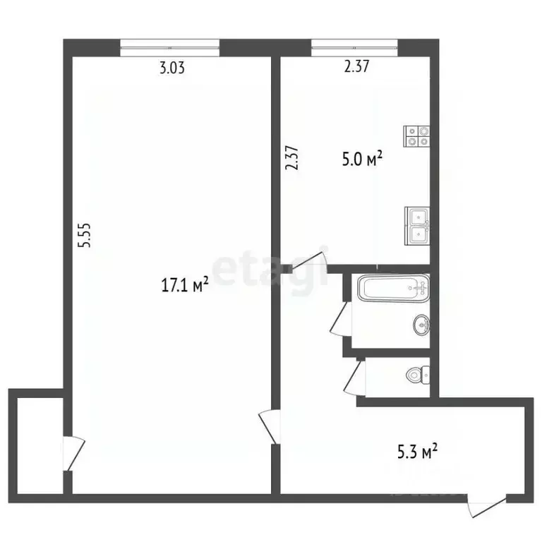 1-к кв. Московская область, Видное Ольгинская ул., 46к4 (32.4 м) - Фото 2