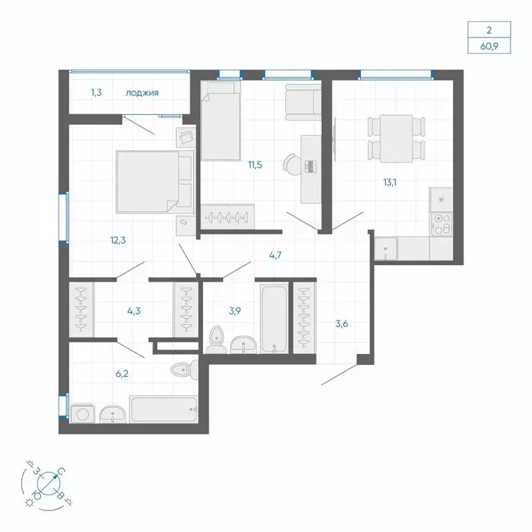2-комнатная квартира: Екатеринбург, улица Вильгельма де Геннина, 59 ... - Фото 2