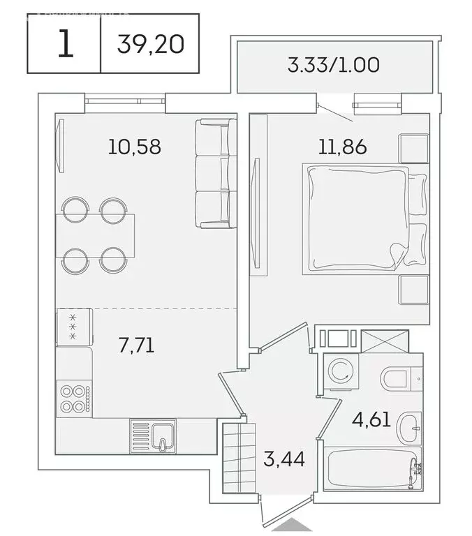 1-комнатная квартира: Мурино, Графская улица, 6к3 (38.1 м) - Фото 1