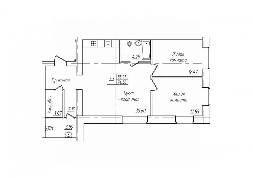 3-к кв. Чувашия, Чебоксары ул. Фридриха Энгельса, поз7 (74.36 м) - Фото 1