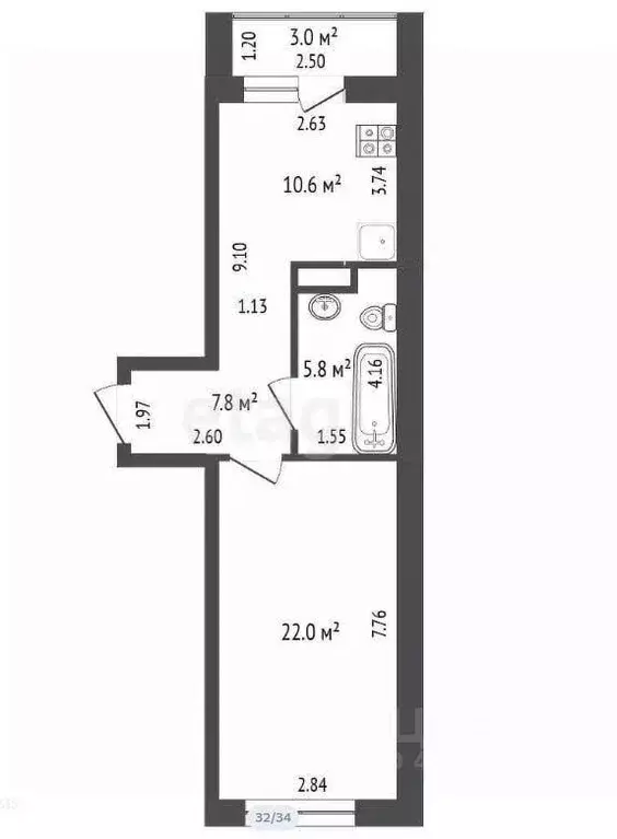 1-к кв. Омская область, Омск ул. Крупской, 13/3 (46.2 м) - Фото 2