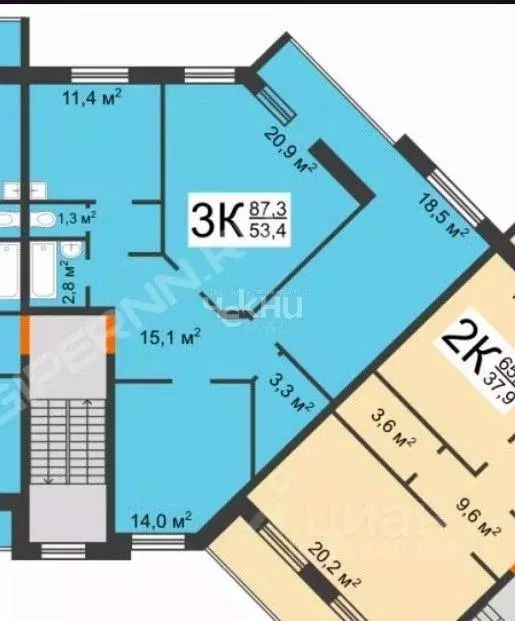 3-к кв. Нижегородская область, Кстово Кстовская ул., 23 (87.3 м) - Фото 2