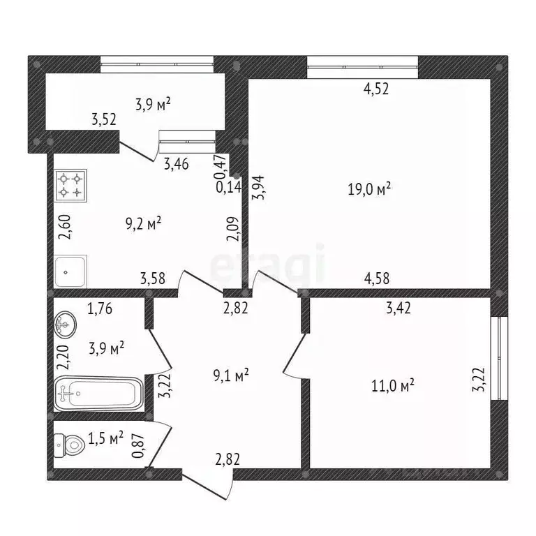 2-к кв. Башкортостан, Уфа ул. Ленина, 162/1 (54.7 м) - Фото 1
