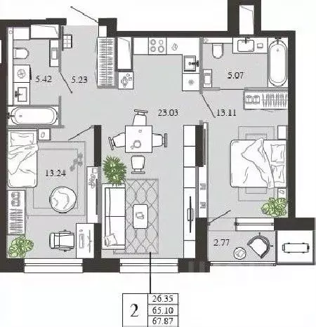 2-к кв. Тульская область, Тула ул. Фридриха Энгельса, 74 (67.87 м) - Фото 1
