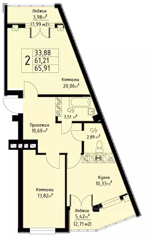 2-к кв. Калининградская область, Калининград ул. Аллея Смелых, 204к1 ... - Фото 0