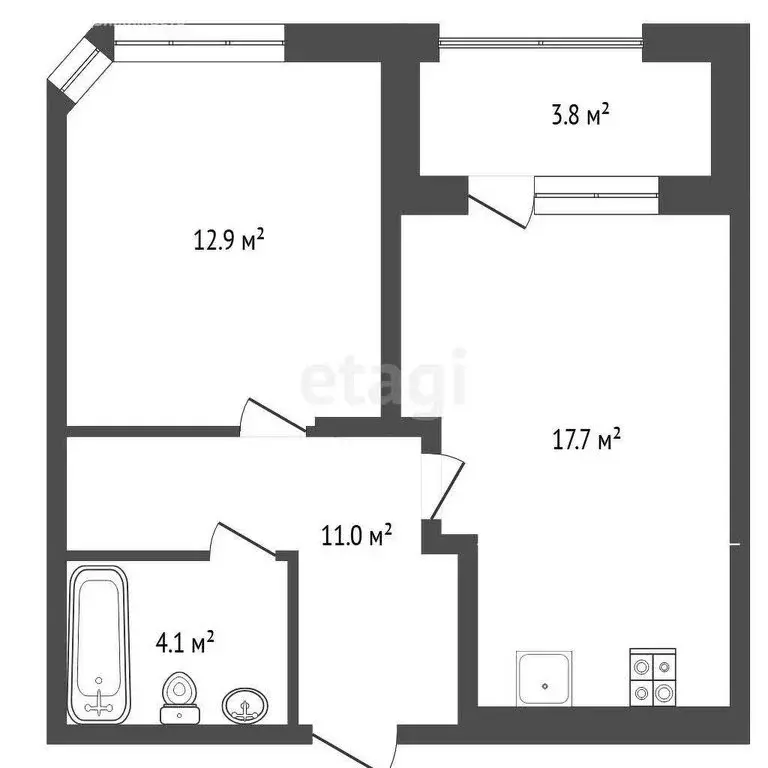 1-комнатная квартира: Тюмень, улица Евгения Войнова, 8 (46.5 м) - Фото 0