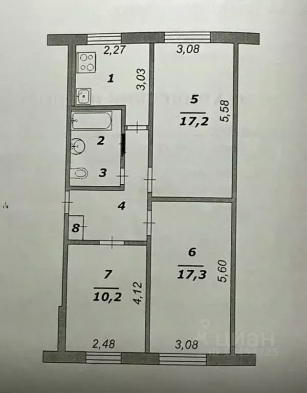 3-к кв. Белгородская область, Белгород ул. Мокроусова, 5 (61.0 м) - Фото 1