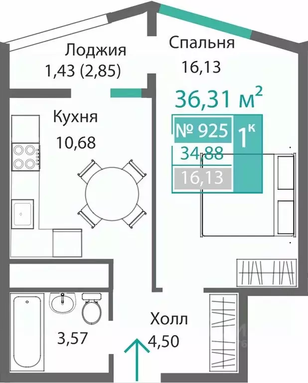 1-к кв. Крым, Симферополь Барбарис жилой комплекс (36.31 м) - Фото 0