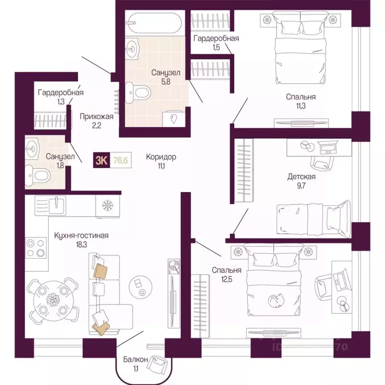 3-к кв. Нижегородская область, Нижний Новгород ул. Тургенева (75.8 м) - Фото 1