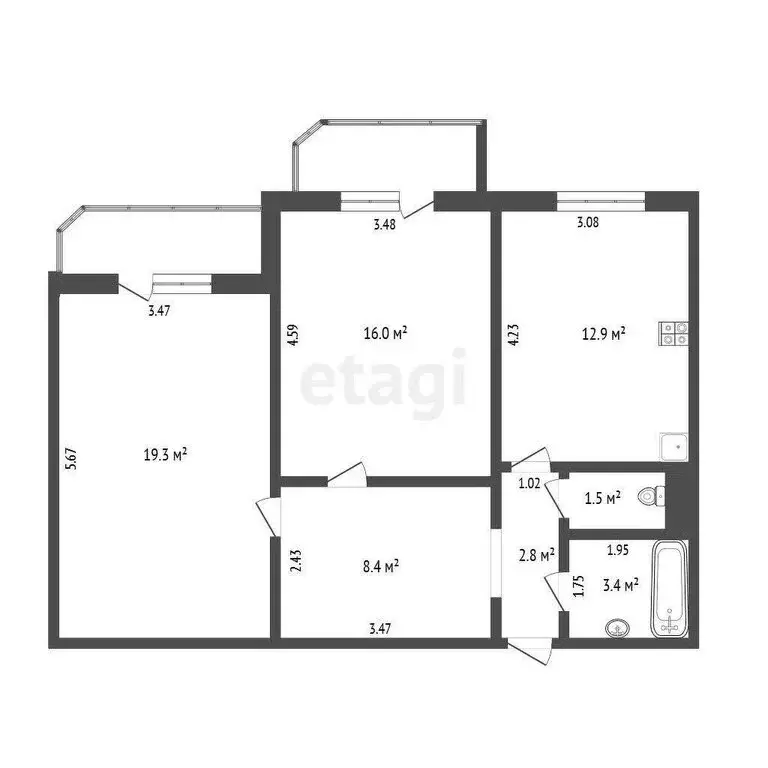 2-комнатная квартира: Тюмень, Широтная улица, 136к3 (64 м) - Фото 0