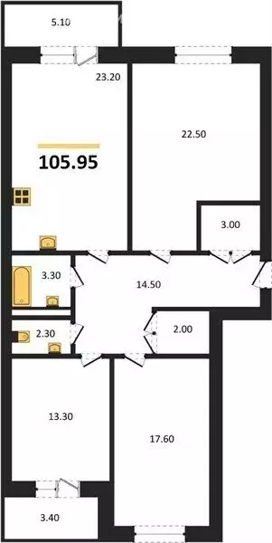 3-комнатная квартира: село Ямное, улица Графа Орлова, 5 (105.95 м) - Фото 1