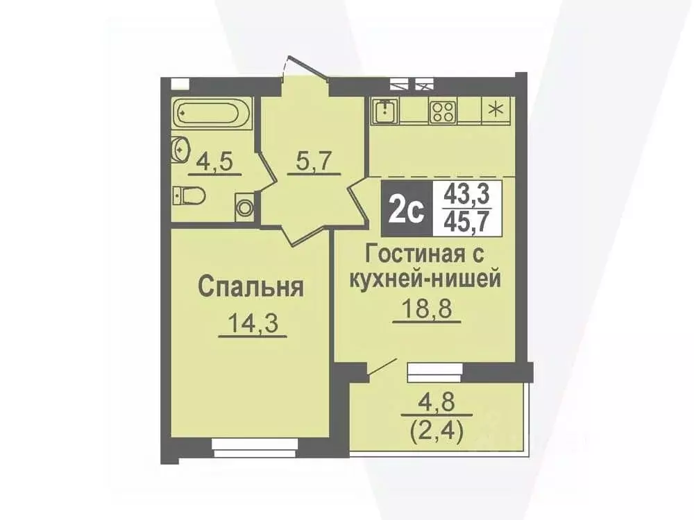 2-к кв. Новосибирская область, Кольцово рп, 5-й мкр  (45.7 м) - Фото 0