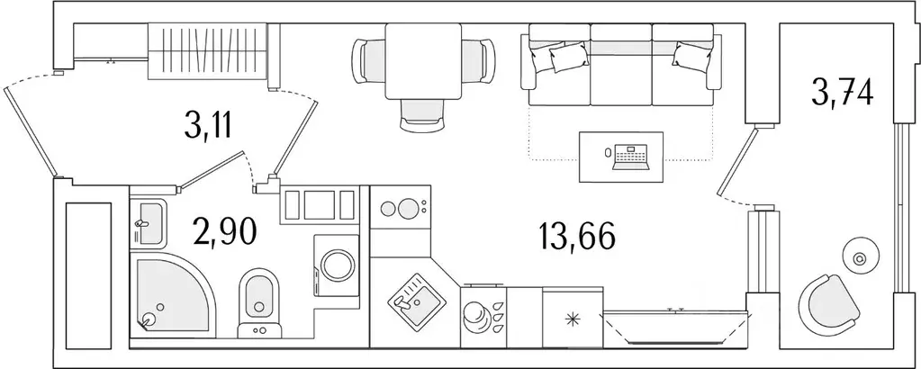 Студия Санкт-Петербург ул. Фучика, 12к2Г1 (21.54 м) - Фото 0