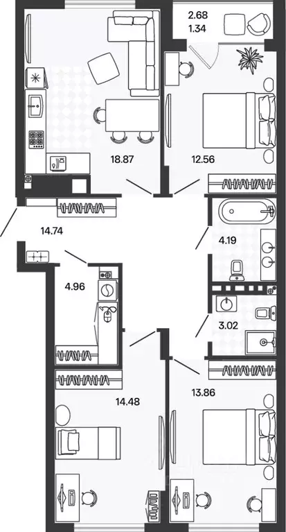 3-к кв. Калининградская область, Гурьевский муниципальный округ, пос. ... - Фото 1