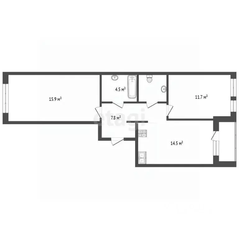 2-к кв. Тюменская область, Тюмень Полевая ул., 117к4 (60.6 м) - Фото 1