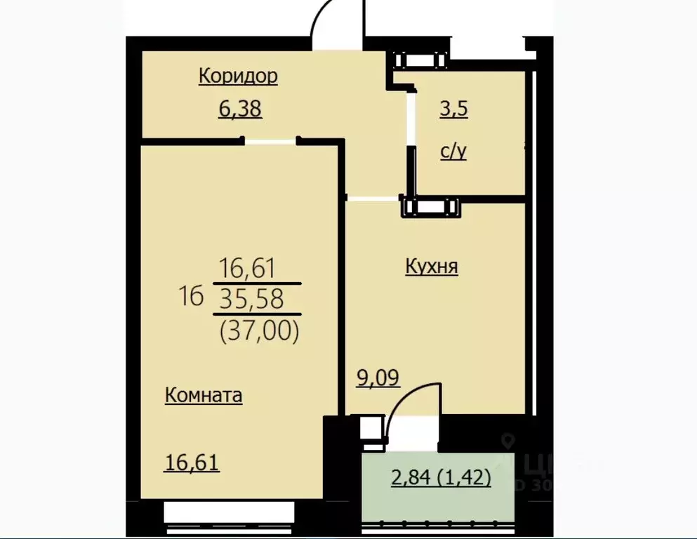 1-к кв. Ярославская область, Ярославль Красноборская ул., 32А (37.0 м) - Фото 0