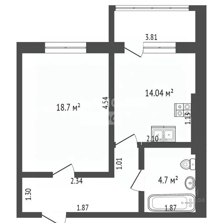 1-к кв. Липецкая область, Липецк ул. Гагарина, 93 (34.3 м) - Фото 1