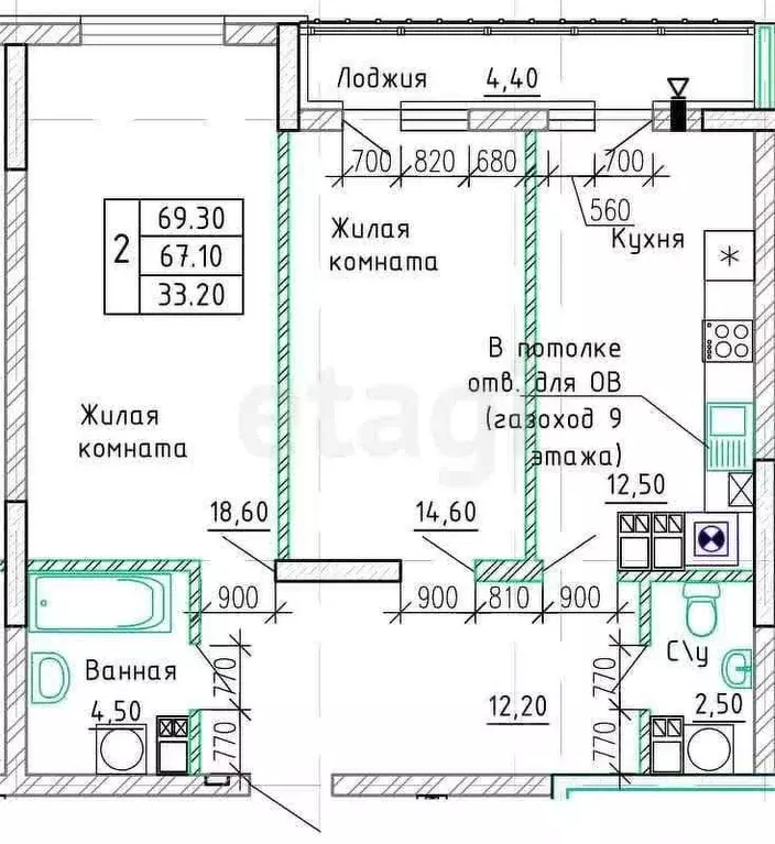 2-к кв. Калининградская область, Калининград Орудийная ул., 38В (70.0 ... - Фото 1