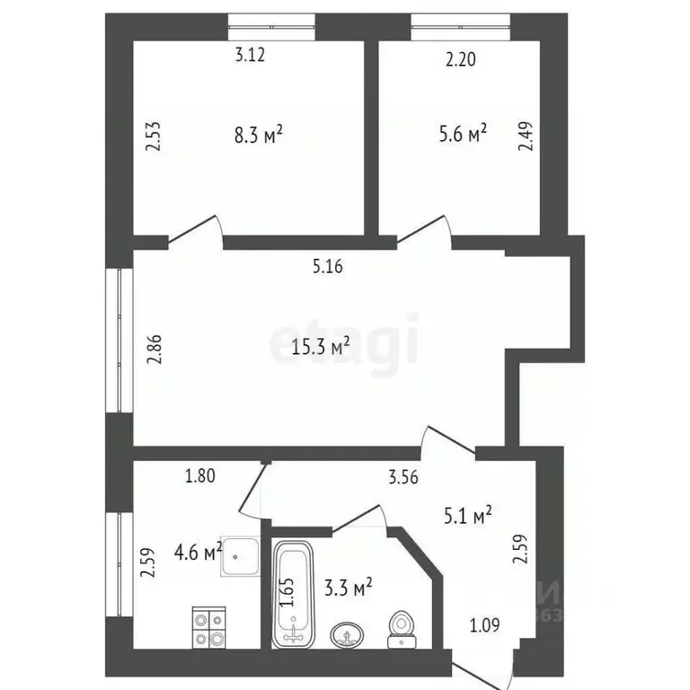 3-к кв. Крым, Саки ул. Санаторная (42.2 м) - Фото 2