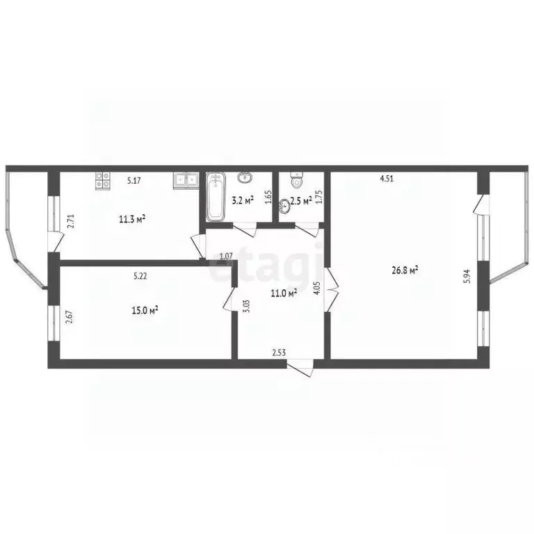 2-к кв. Челябинская область, Чебаркуль ул. Карпенко, 1 (69.8 м) - Фото 1