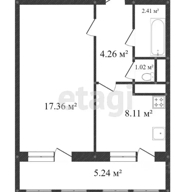 1-к кв. Белгородская область, Белгород ул. Есенина, 52 (33.6 м) - Фото 2