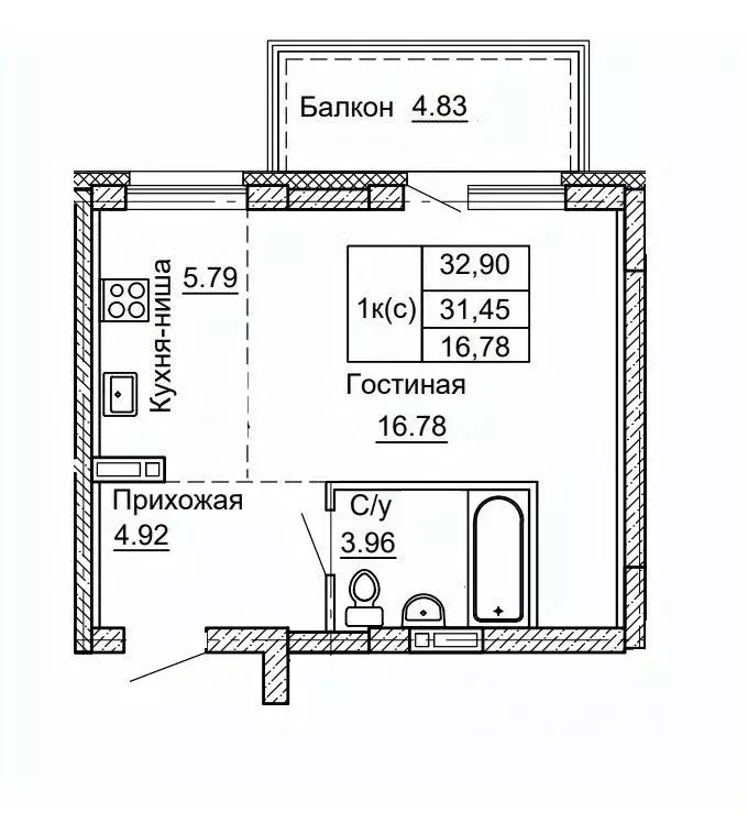 1-к кв. Алтайский край, Барнаул ул. Никитина, 41 (32.9 м) - Фото 0