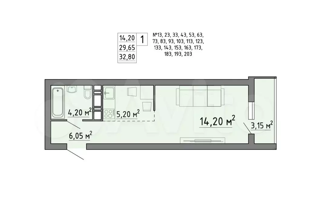 1-к. квартира, 32,8 м, 12/21 эт. - Фото 0