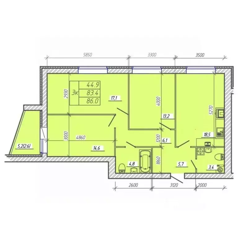 3-к кв. Ивановская область, Иваново Конспиративный пер., 19 (86.0 м) - Фото 2